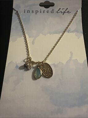 Inspire Gold Necklace with Blue Teardrop and Textured Disc Charm
#32
